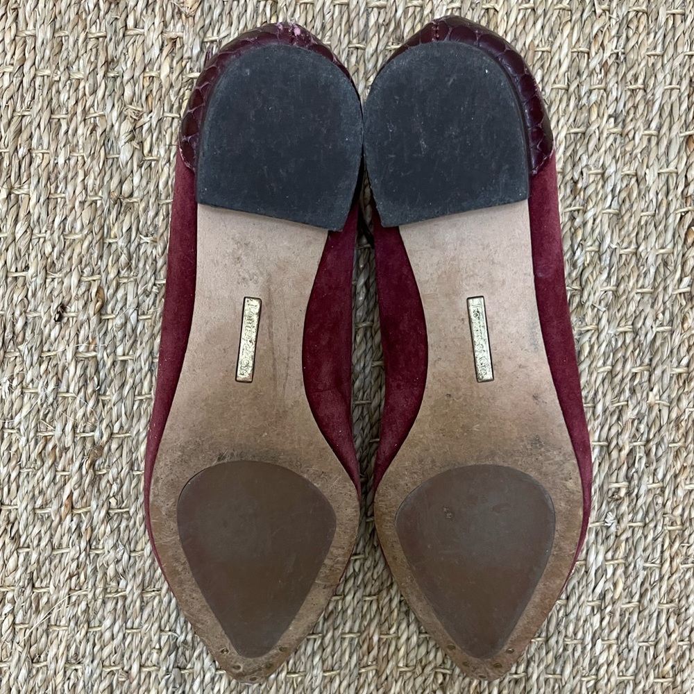 Louise et Cie Burgundy Suede Ballet Flats with Textured Leather Ankle Strap - Picture 11 of 16